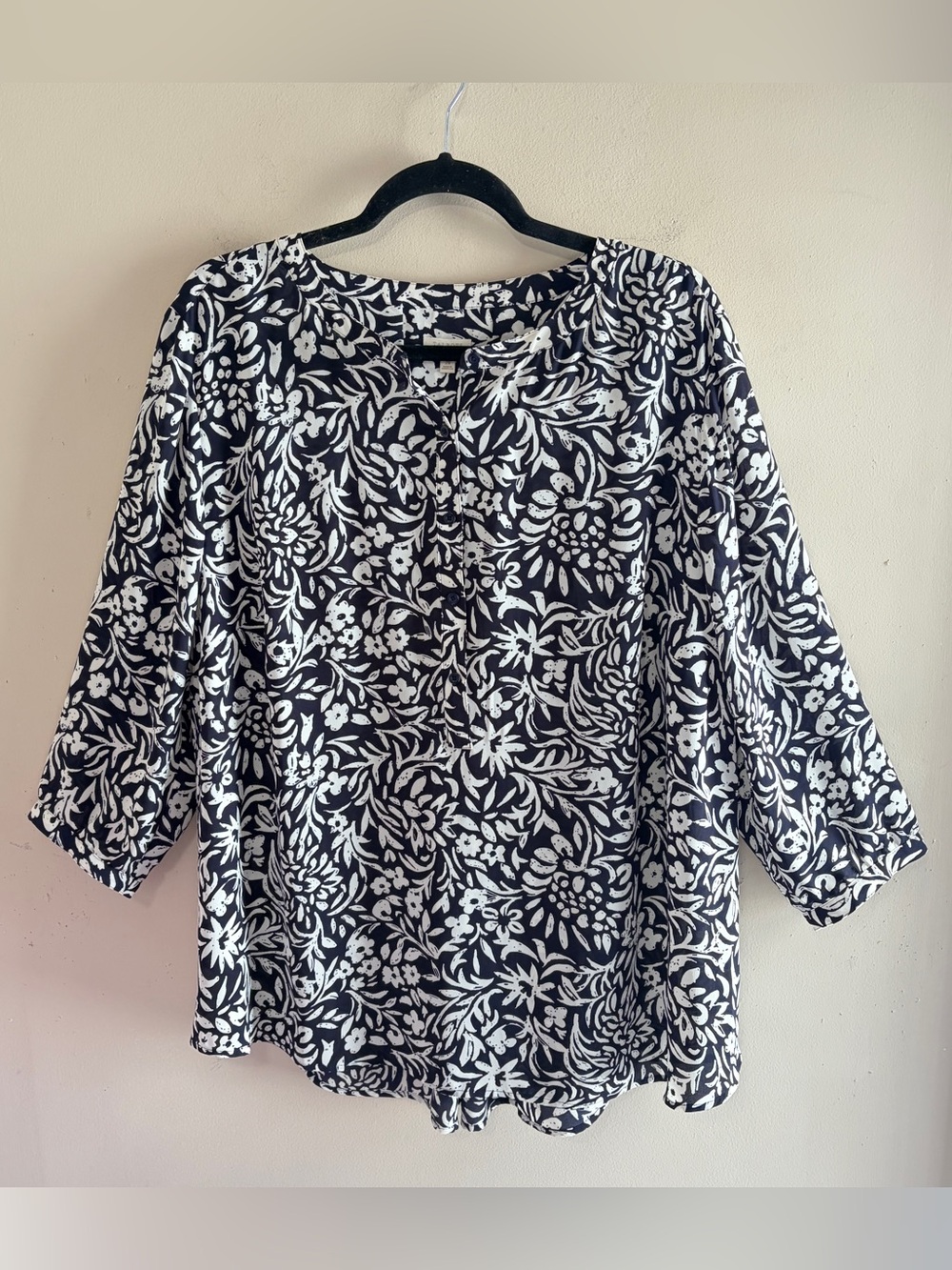 NWOT TALBOT Navy & White Floral 3/4-Sleeve Lightweight Blouse, 2X
